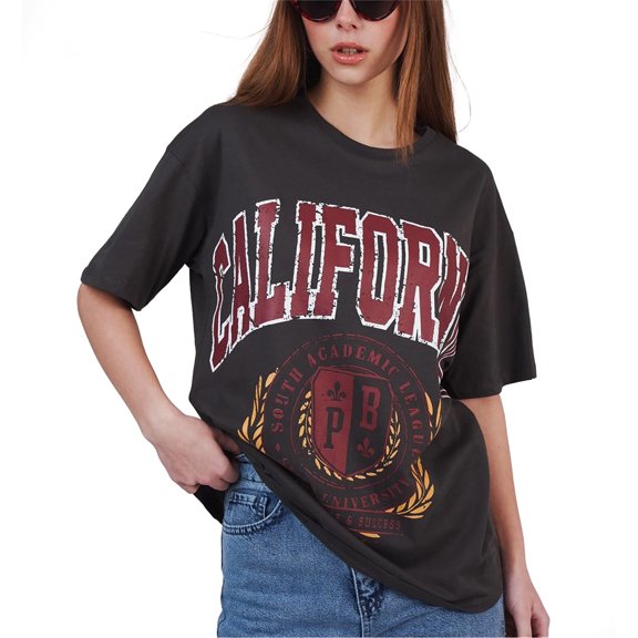 Ambar Women's California Graphic Oversized T-Shirt, Anthracite,S - US
