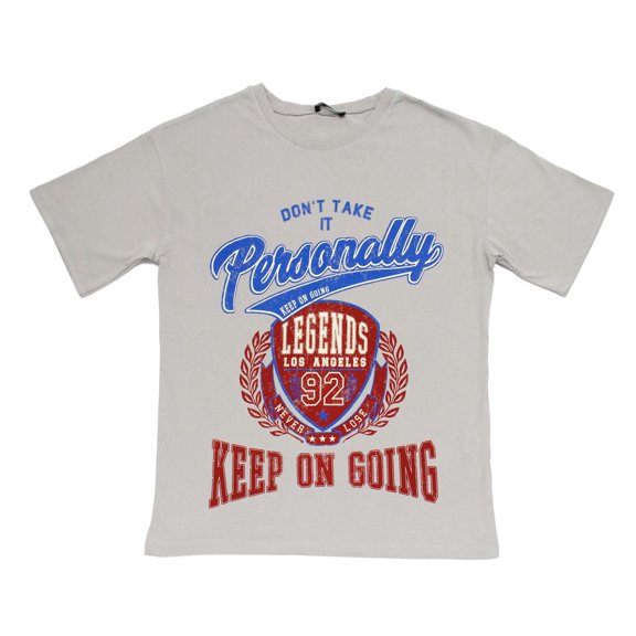 Ambar Women's Don'T Take It Personally Printed Short Sleeve Tshirt, Gray \ Blue \ Red,M - US