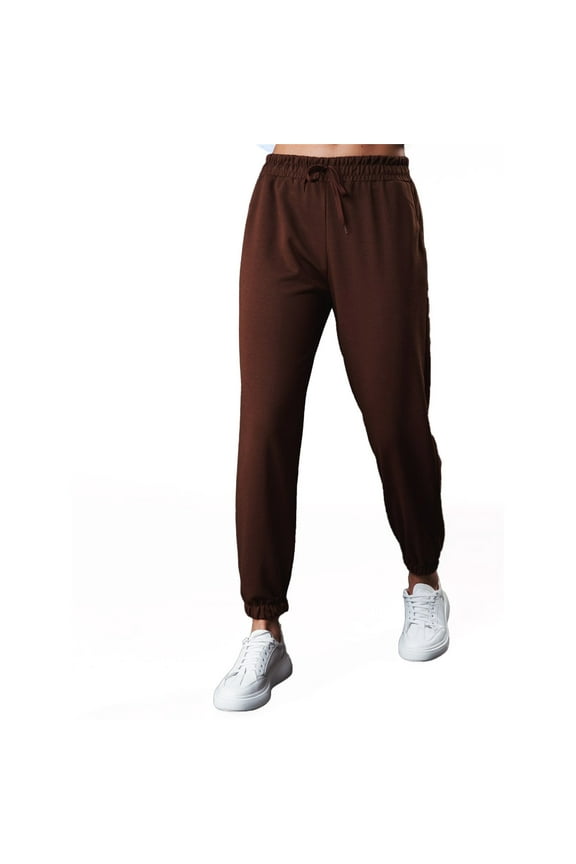 Women's High-Rise Cotton Jogger Pants, Brown,L - US