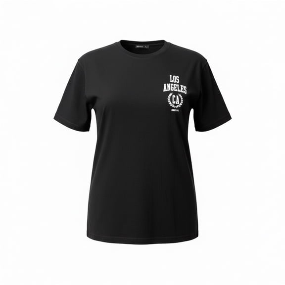 Ambar Women's La Logo Relaxed Fit T-Shirt, Black,L - US