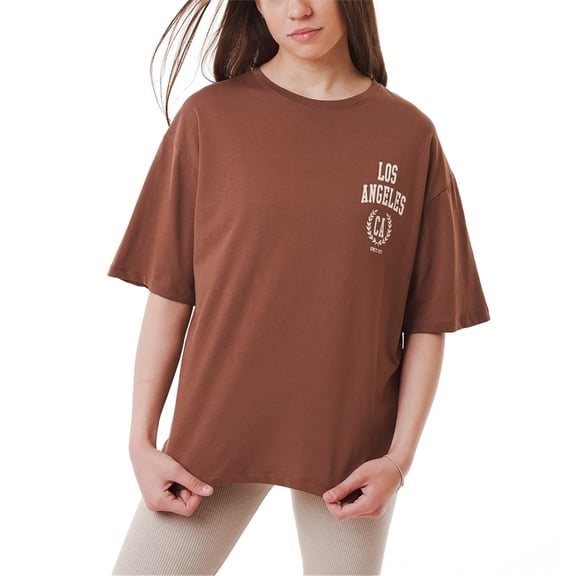 Ambar Women's La Logo Relaxed Fit T-Shirt, Brown,S - US