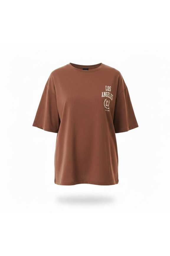 Women's La Logo Relaxed Fit T-Shirt, Brown,S - US