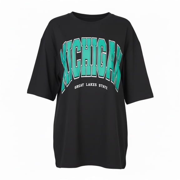 Ambar Women's Michigan Great Lakes State Graphic Oversized T-Shirt, Anthracite,S - US