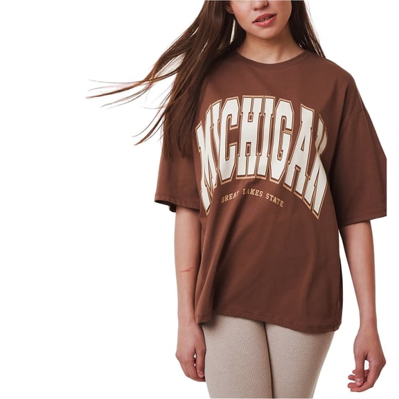 Ambar Women's Michigan Printed Short Sleeve Tshirt, Brown \ Stone,L - US