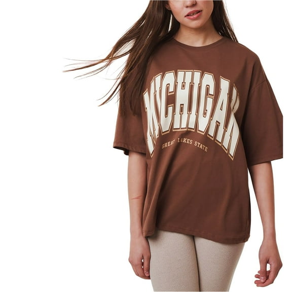 Ambar Women's Michigan Printed Short Sleeve Tshirt, Brown \ Stone,S - US