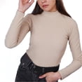 thumbnail image 1 of Ambar Women's Mock Neck Long Sleeve Slim Fit Ribbed Knit Top, Creme,L - US, 1 of 3