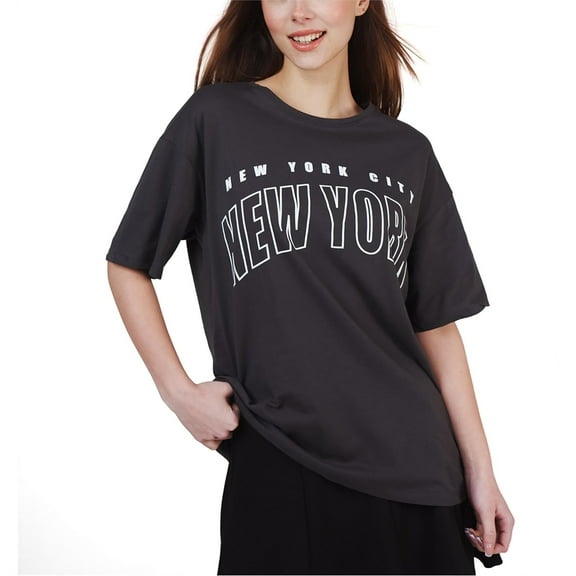 Ambar Women's New York City Logo Relaxed Fit T-Shirt, Antracite,M - US