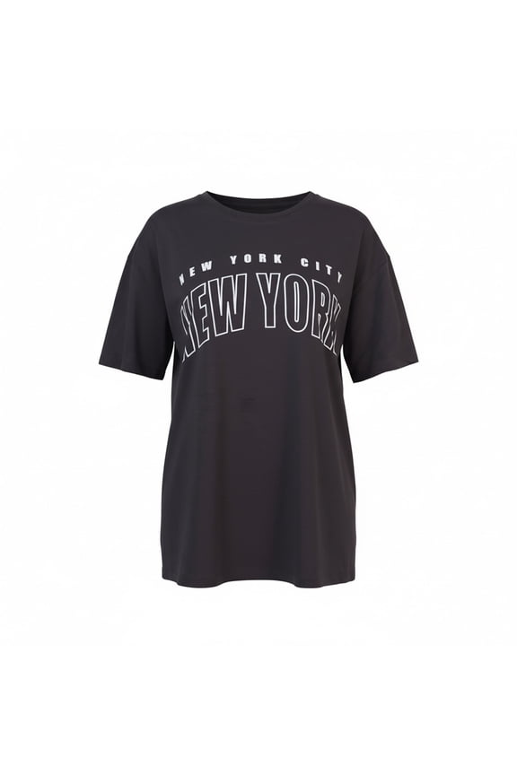 Women's New York City Printed Graphic Oversized Fit T-shirt, Antracite,S - US