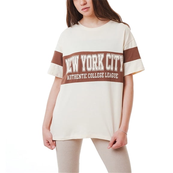 Ambar Women's New York City Printed Short Sleeve Tshirt, Stone \ Brown,M - US
