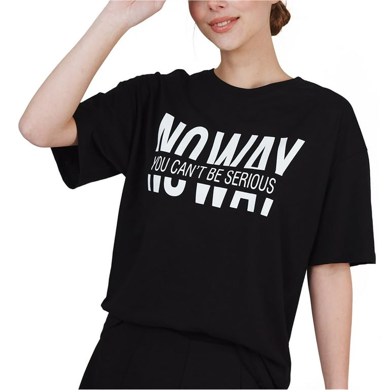 Ambar Women\'s No Way Printed Relaxed Fit T-Shirt, Black,L - US