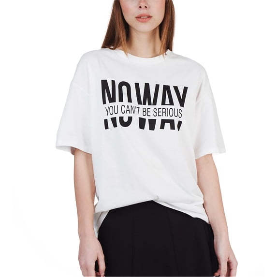 Ambar Women's No Way Printed Relaxed Fit T-Shirt, White,M - US
