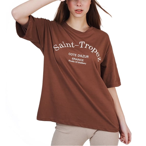 Ambar Women's St Tropez Printed Tshirt, Brown,L - US