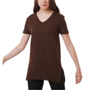 Ambar Women's V-Neck Side Slit Cotton Tunic T-Shirt, Brown,M - US