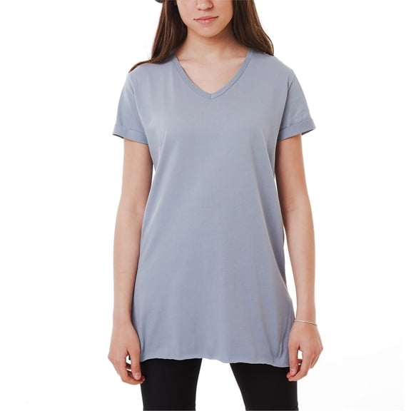 Ambar Women's V-Neck Side Slit Cotton Tunic T-Shirt, Light Grey,S - US
