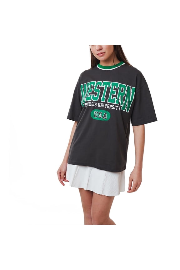 Women's Western Logo Relaxed Fit T-Shirt, Antracite,L - US