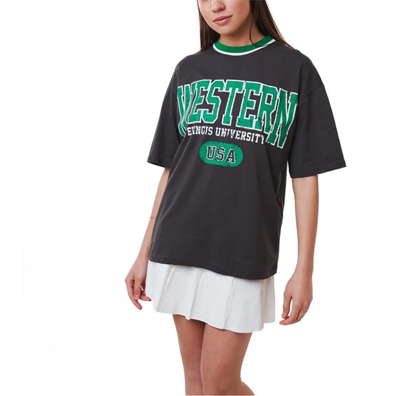 Ambar Women's Western Logo Relaxed Fit T-Shirt, Antracite,M - US