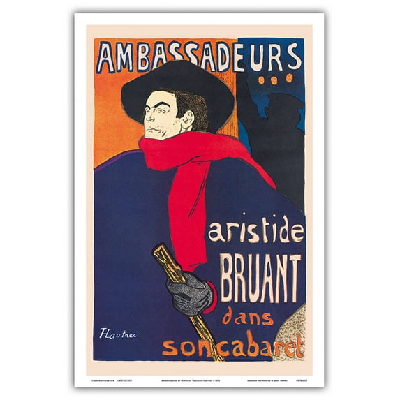 Ambassadeurs: Aristide Bruant dans son Cabaret - Ambassadors: Aristide Bruant Cabaret - Vintage Theater Poster by Henri de Toulouse-Lautrec c.1892 - Master Art Print (Unframed) 12in x 18in