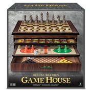 Ambassador Craftsman Deluxe Wooden Game House W/ Chess, Checkers, Backgammon, Mancala, Snakes & Ladders and more, kids 6+