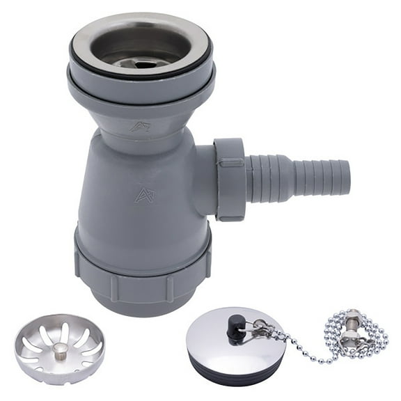 Ambassador Marine S00-1108-BP-R 2" Drain, Trap Sink Drain, 3/4" & 1" Hose Barb, w/Strainer, w/Chain Stopper Brushed Finish