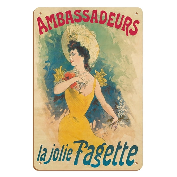 Ambassadors - The Beautiful Fagette - Vintage Cabaret Poster by Jules Chéret c.1800s - 8 x 12 inch Vintage Wood Art Sign
