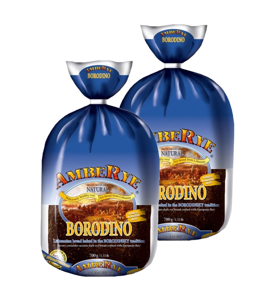 AmbeRye Borodino Classic Black Rye Bread Product of Lithuania 700g/ 1.54lb - Set of 2