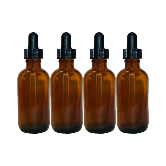 Amber 1oz Dropper Bottle (30ml) Pack of 4 - Glass Tincture Bottles with Eye Droppers for Essential Oils & More Liquids - Leakproof Travel Bottles