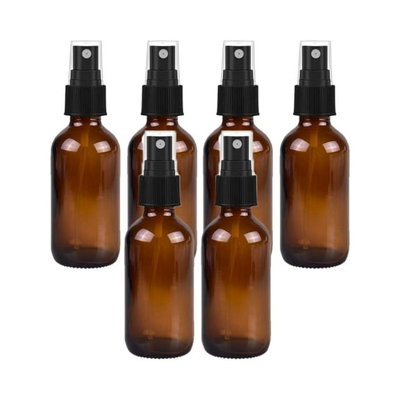Amber 2oz Black Mist Sprayer Bottle (60ml) Pack of 6 - Glass Tincture Bottles with Black Mist Sprayers for Essential Oils & More Liquids - Leakproof Travel Bottles