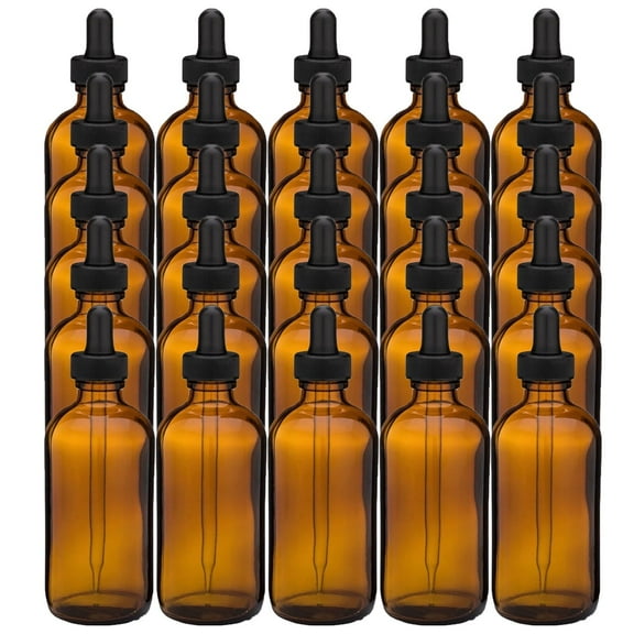 Amber 4oz Dropper Bottle (120ml) Pack of 20 - Glass Tincture Bottles with Eye Droppers for Essential Oils & More Liquids - Leakproof Travel Bottles