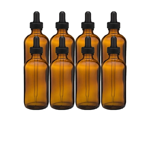 Amber 4oz Dropper Bottle (120ml) Pack of 8 - Glass Tincture Bottles with Eye Droppers for Essential Oils & More Liquids - Leakproof Travel Bottles