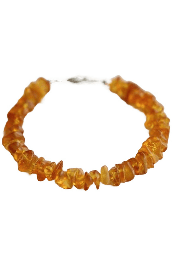 Amber 5-7mm Nugget Chips Shape Smooth Cut Beads 7 inch Silver Plated Clasp Bracelet for men, women, unisex. Link Chain Stacking Bracelet.|LINK_00202