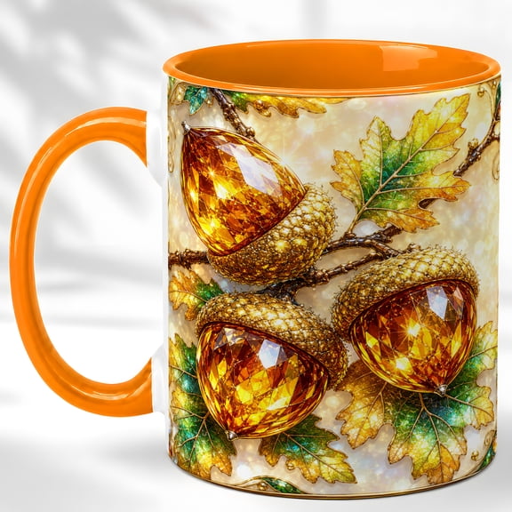 Amber Acorn Coffee Mug, Fall Nature Mug, Ceramic 11 oz