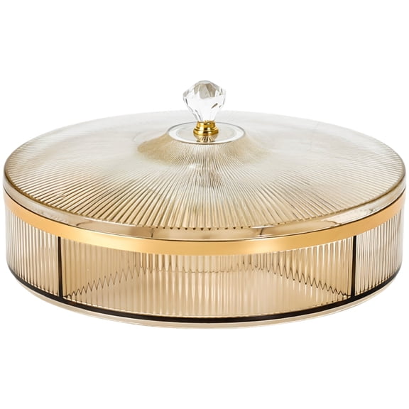 Amber Acrylic Plate, 11 x 2.4 in Decorative Snack Serving Tray with Diamond Top Handle, Divided Compartments and Clear Cover, Modern Luxury Household Serving Tray for Living Room Coffee Table Fruits