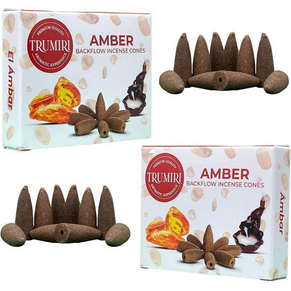 Amber Backflow Incense Cones - Total 20 Incense Cones Waterfall - Dual Pack of 10 Incense Backflow Cones - Waterfall Incense Cones - Incense Waterfall Cones