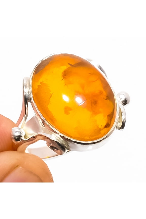 Amber Baltic Handmade 925 Sterling Silver Ring s.6 R1155-54, Christmas Gift, Gemstone Silver Jewelry, Amber Ring, New Year Sale