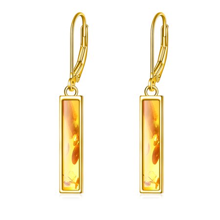 Amber Bar Earrings for Women Sterling Silver Leverback Earrings Larimar Jewelry Gift (Amber)
