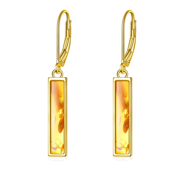 Amber Bar Earrings for Women Sterling Silver Leverback Earrings Larimar Jewelry Gift (Amber)