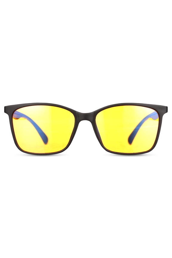 Amber Blue Light Blocking Glasses for Women Men - Black Square Nerd Eyeglasses Frame - Anti Blue Ray Computer Gaming Glasses - Transparent UV Lenses for Reading TV Phones