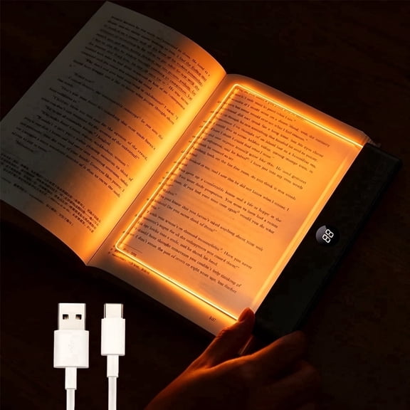 Amber Book Light, Rechargeable Clear LED Flat Reading Light with 3 Colors & Timer, Dimmable Panel Plate Lamp Book Full Page Light for Reading in Bed at Night, Funny Gifts for Readers Book Lovers