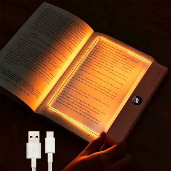 Amber Book Light, Rechargeable Clear LED Flat Reading Light with 3 Colors & Timer, Dimmable Panel Plate Lamp Book Full Page Light for Reading in Bed at Night, Funny Gifts for Readers Book Lovers