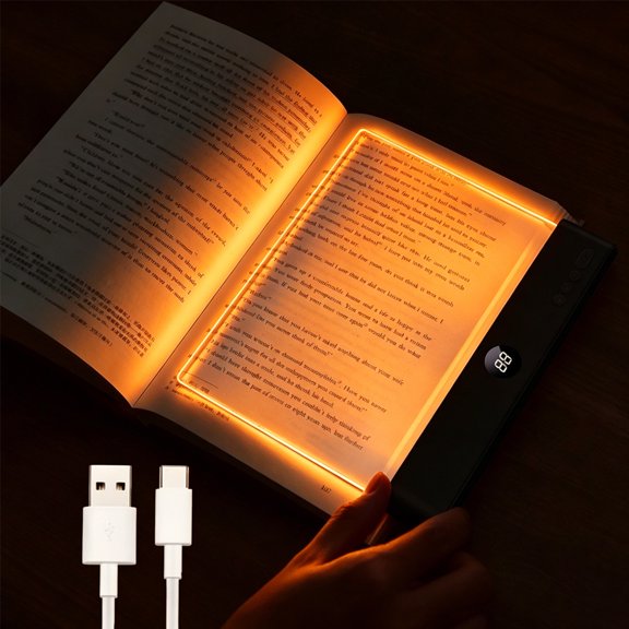 Amber Book Light, Rechargeable Clear LED Flat Reading Light with 3 Colors & Timer, Dimmable Panel Plate Lamp Book Full Page Light for Reading in Bed at Night, Funny Gifts for Readers Book Lovers