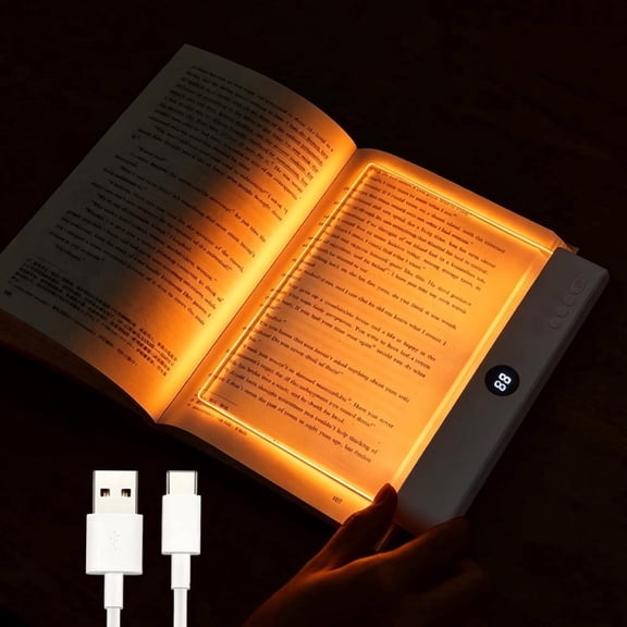 Amber Book Light, Rechargeable Clear LED Flat Reading Light with 3 Colors & Timer, Dimmable Panel Plate Lamp Book Full Page Light for Reading in Bed at Night, Funny Gifts for Readers Book Lovers