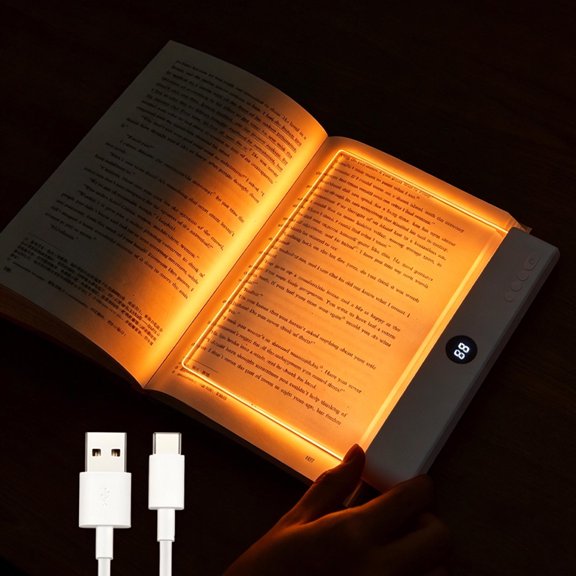 Amber Book Light, Rechargeable Clear LED Flat Reading Light with 3 Colors & Timer, Dimmable Panel Plate Lamp Book Full Page Light for Reading in Bed at Night, Funny Gifts for Readers Book Lovers