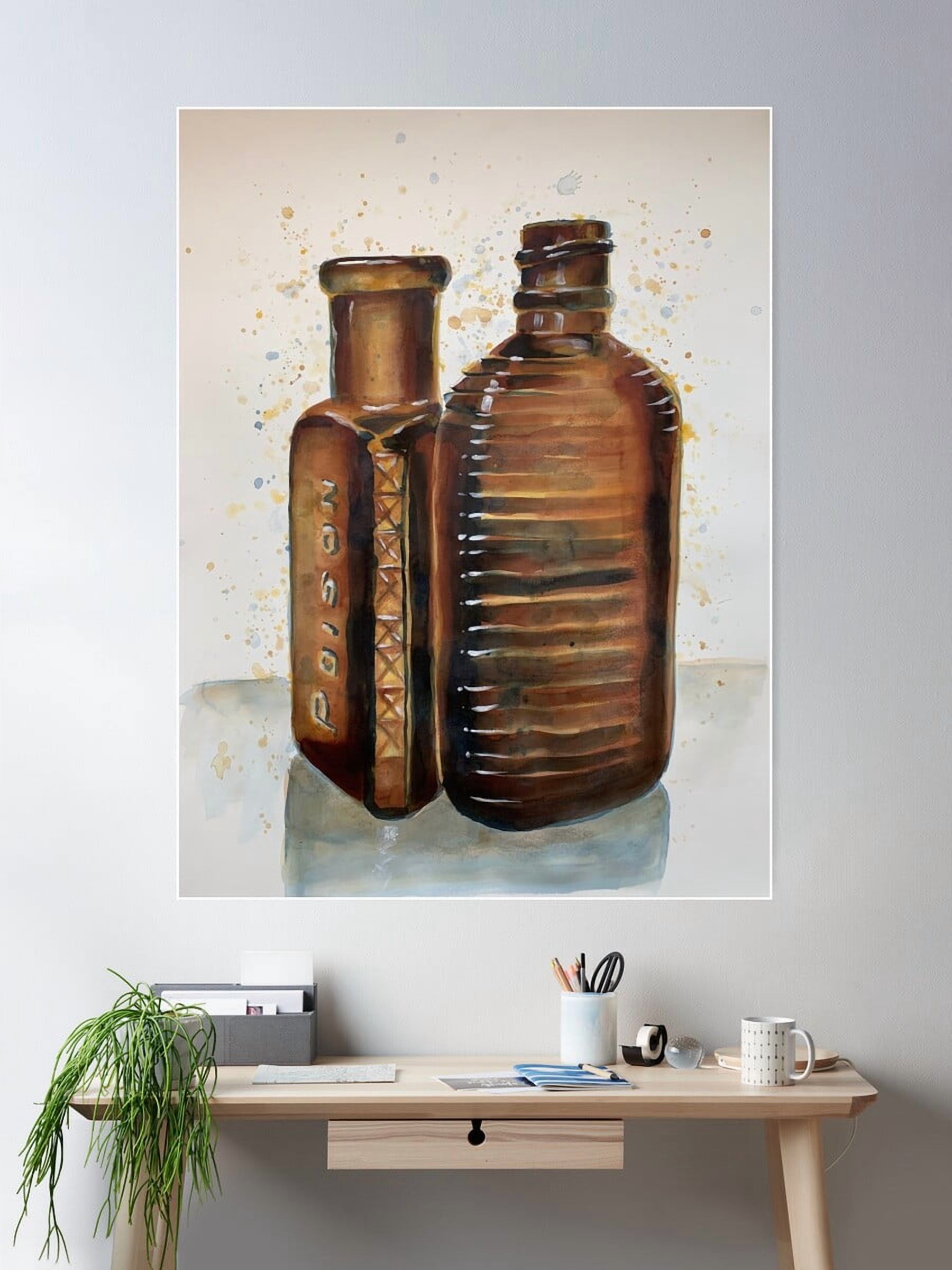 Picture Idea: Amber Bottles Watercolor Style Painting Poster Wall Art Modern Wall