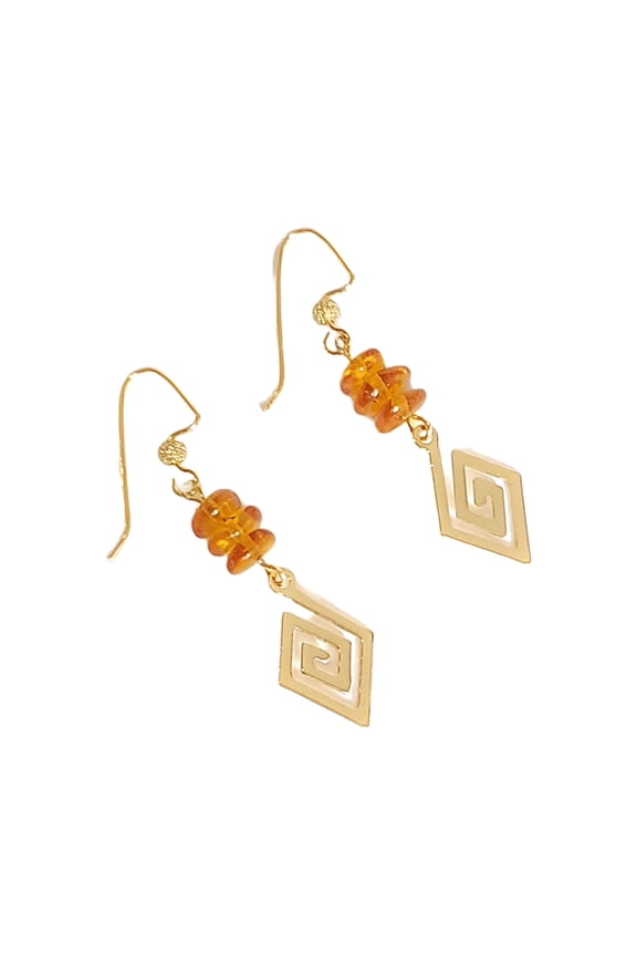 Amber Chip and Swirl Charm Earrings