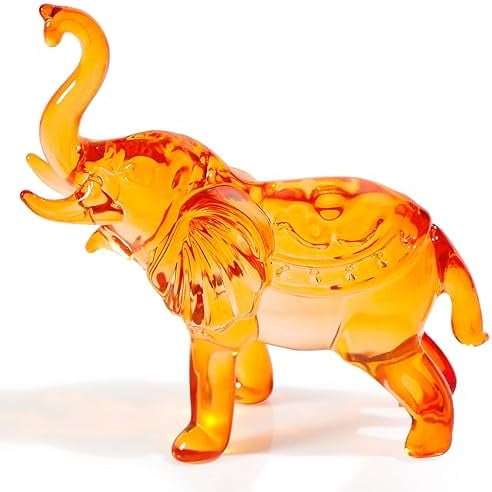 Amber Crystal Elephant Figurine Gifts for Women, Handmade Glass Statue Decor Gift for Elephant Lovers, Art Crystal Animals Figurines Collectible for Home Decoration
