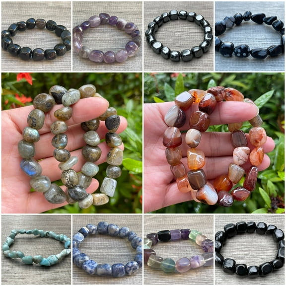 Amber Crystal Nugget Bracelet, Genuine Amber Tumbled Gemstone Bracelet, Gift for Men & Women