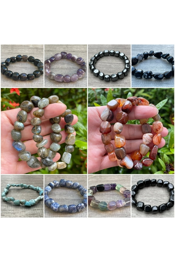 Amber Crystal Nugget Bracelet, Genuine Amber Tumbled Gemstone Bracelet, Gift for Men & Women