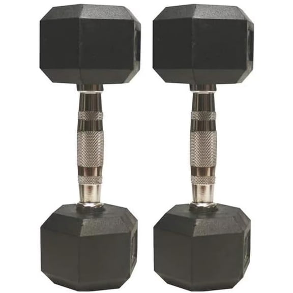 Barbell Rubber encased Hex Dumbbell Weights with Metal Handles for Strength Training, Full Body Workout. Sold as a Pairs, 60 LB