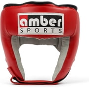 Amber Fight Gear Leather Open Face Boxing Headgear - No Cheek Sparring Gear for Men and Women - Training Headguard for Boxing MMA Martial Arts - | Black, Blue, Red | Sizes S, M, L, XL