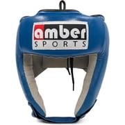 Amber Fight Gear Leather Open Face Boxing Headgear - No Cheek Sparring Gear for Men and Women - Training Headguard for Boxing MMA Martial Arts - | Black, Blue, Red | Sizes S, M, L, XL